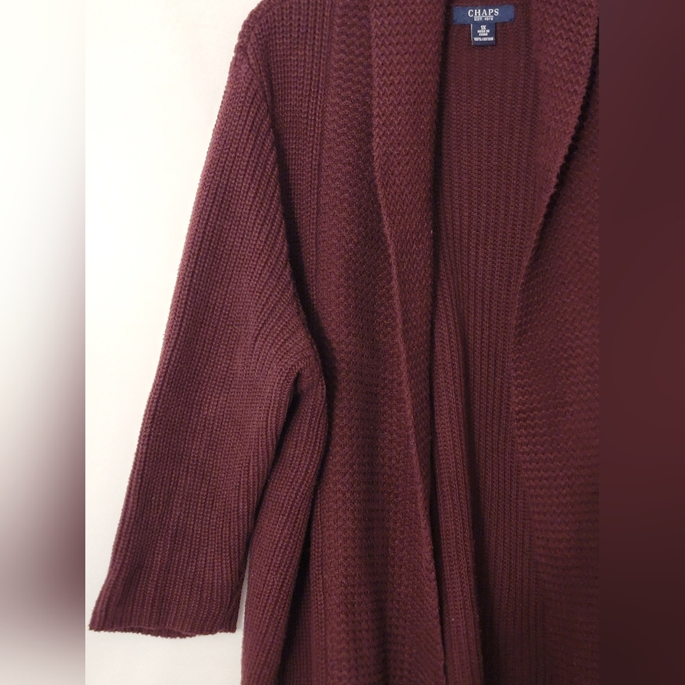 Chaps Burgundy Open Cardigan Size 1X - Picture 5 of 6